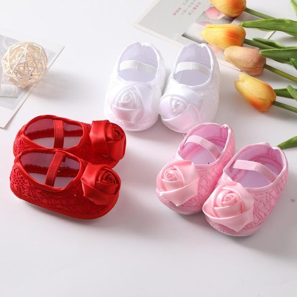 

born baby 2pcs set girls bowknot princess lace shoes+headband rose flower toddler kid cotton soft sole walking shoes first walkers