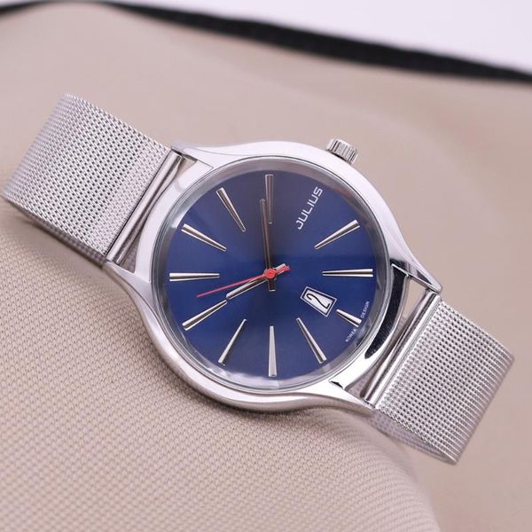 

wristwatches auto date men's watch japan quartz hours fine fashion bracelet stainless steel bussiness clock boy birthday gift julius bo, Slivery;brown