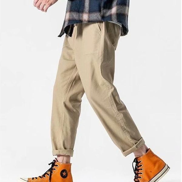 

men's pants korean casual men's loose harem solid color stretch waist retro fashion clothing, Black