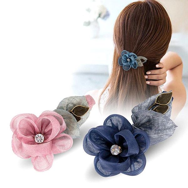 

yarn flower hair clip korean spring hairpin headdress elegant rhinestone headband accessories for women clips & barrettes, Golden;silver