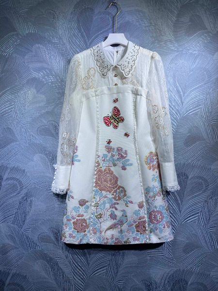 

spring 2022 new lapel nail bead mesh long sleeve dress, Black;gray