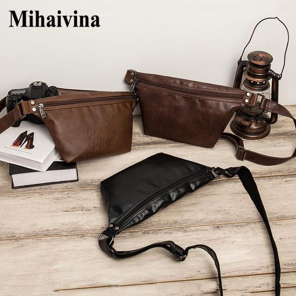 

mihaivina men waist pack chest bag pu leather luxury funny belt bags women casual messenger handbag phone