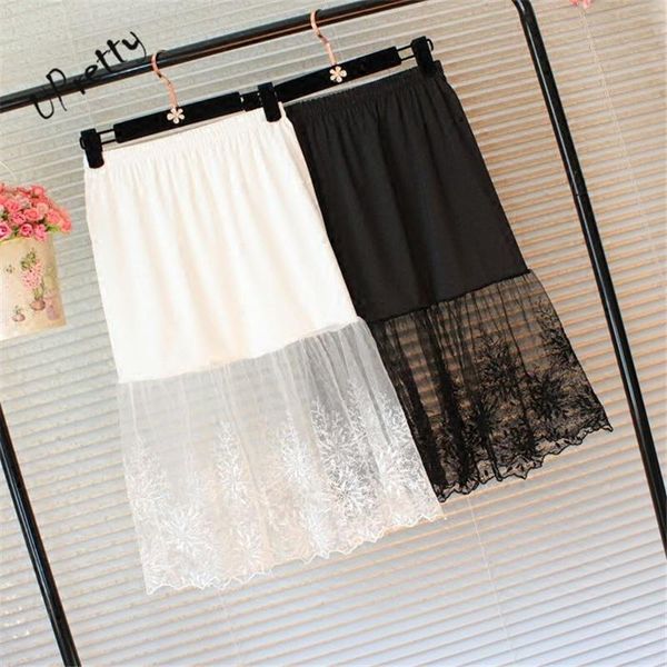 

skirts summer women lace lady floral embroidery high waist elastic knee length mesh trumpet elegant skirt underskirt 58, Black