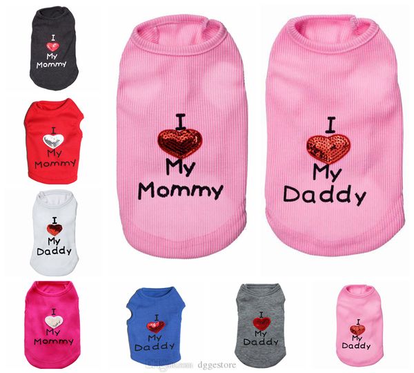 14 Farben Hundebekleidung Shirts I Love My Mom Mama Papa Papa Kleidung Frühling Sommer Belüftung Doggy Slogan Kostüm Süße Herzweste für kleine Hunde Welpen T-Shirt XXS Rosa A45