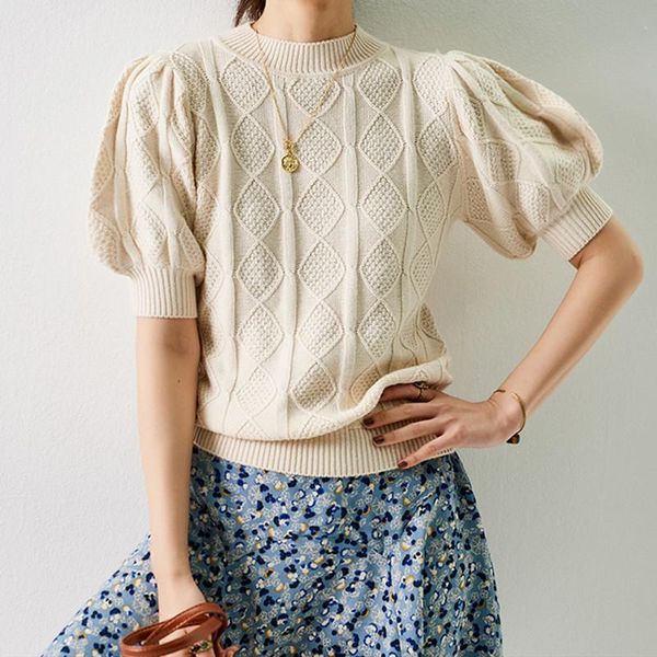 

women's sweaters 2021 spring short sleeve knitwear sweater wool knitted argyle pullover, White;black