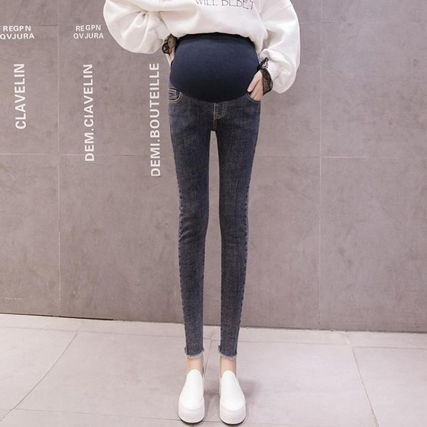 

maternity bottoms jeans cropped pants spring and summer models pregnant women stomach lift feet casual, White