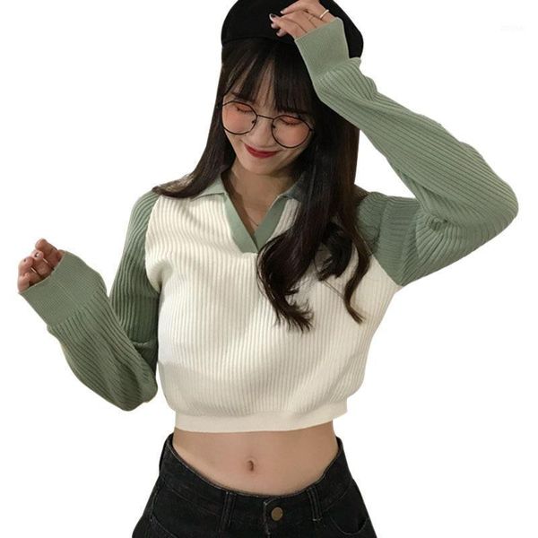 

women clothes 2021 ladies autumn long sleeve women's early style v-neck short pullover lapel sweater  sweaters, White;black