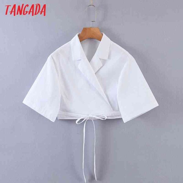 

women retro white crop short sleeve summer chic female slim shirt sl85 210416