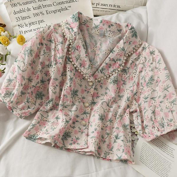 

women's blouses & shirts women fashion outdoor casual short sleeve flowers blouse ladies ol sweet girls student elegant daily basic, White