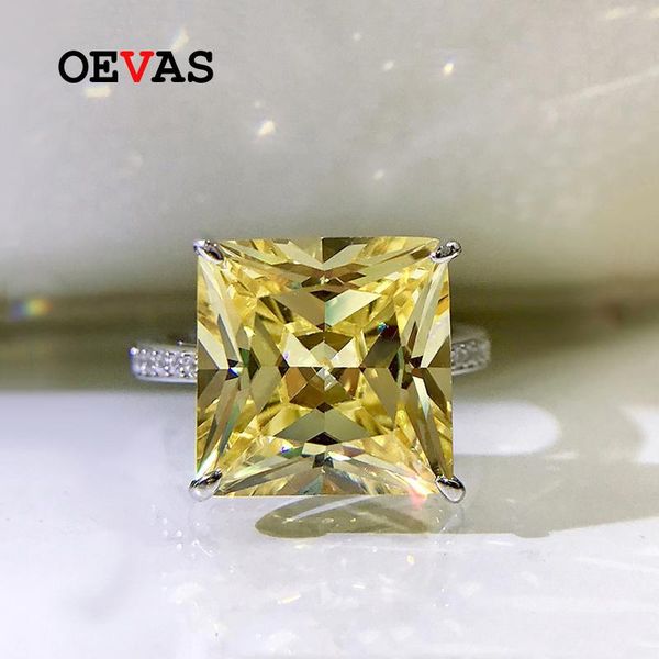 

cluster rings oevas 100% 925 sterling silver square yellow high carbon diamond for women sparkling wedding party fine jewelry wholesale, Golden;silver