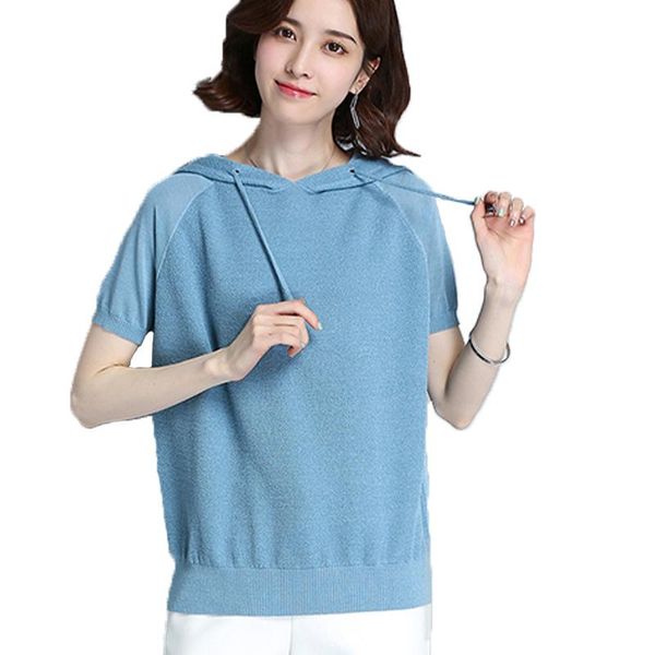 

women's t-shirt hat women t shirt knitted 2021 summer casual loose short sleeve tee fashion solid shirts female black red, White