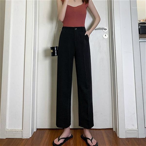 

women's pants & capris women high-waist casual chiffon drape korean style slender black womens leisure trouser all-match slim ulzzang s, Black;white