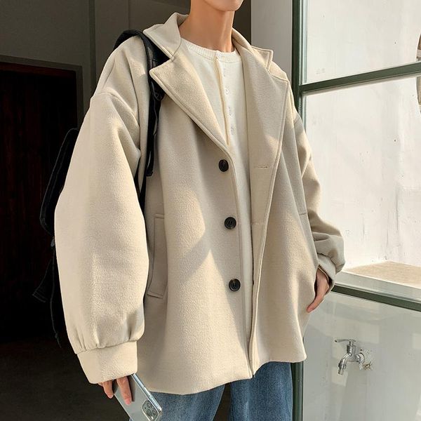 

men's wool & blends winter jacket mens casual turn down collar coats men windbreaker, Black