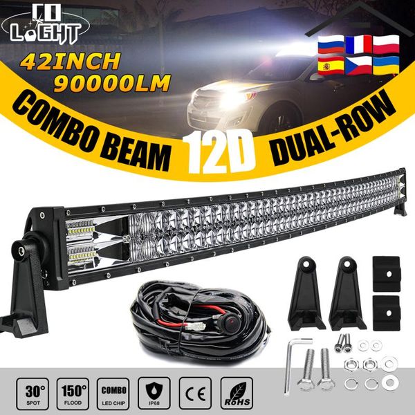 

working light co 12d 2-row led bar 42" 820w spot flood beam 90000lm for offroad atv utv uaz car driving work 12v 24v
