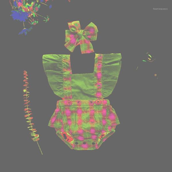 

jumpsuits 2021 xmas romper clothes for born baby girls boys flying sleeve red plaid print ruffles headband christmas sets1, Blue