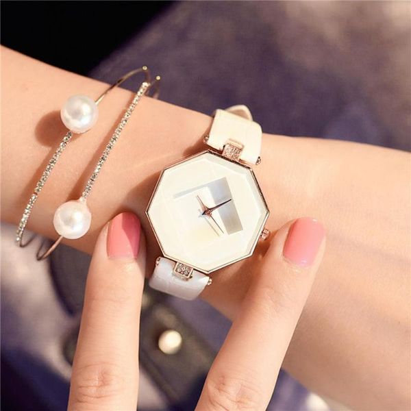 

wristwatches women 's fashion faux leather band clock analog quartz rhombic case wrist watch gift relogio feminino, Slivery;brown