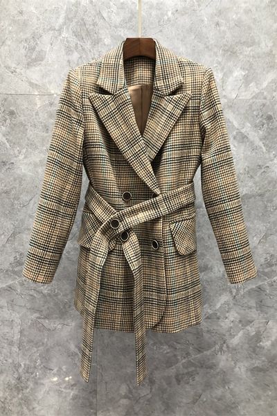 

womens plaid fashion waist-controlled suit outer coat suit european goods autumn new mid-length suit 10g, White;black