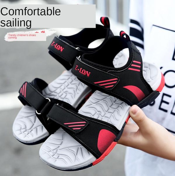 

slipper children' sandals men 10-year-old boys beach shoes soft soles 2021 summer 11 children 12, Black;grey