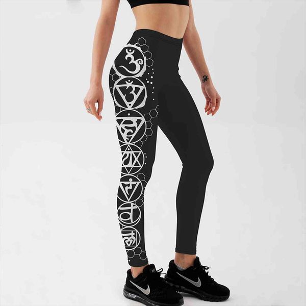 

fitness black workout push up women leggings fashion digital print white totem graphics jeggings pants