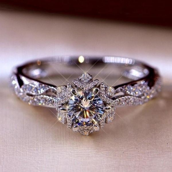 

wedding rings romantic fashion shiny zircon inlaid silver color princess queen engagement elegant lady prom jewelry birthday gif, Slivery;golden
