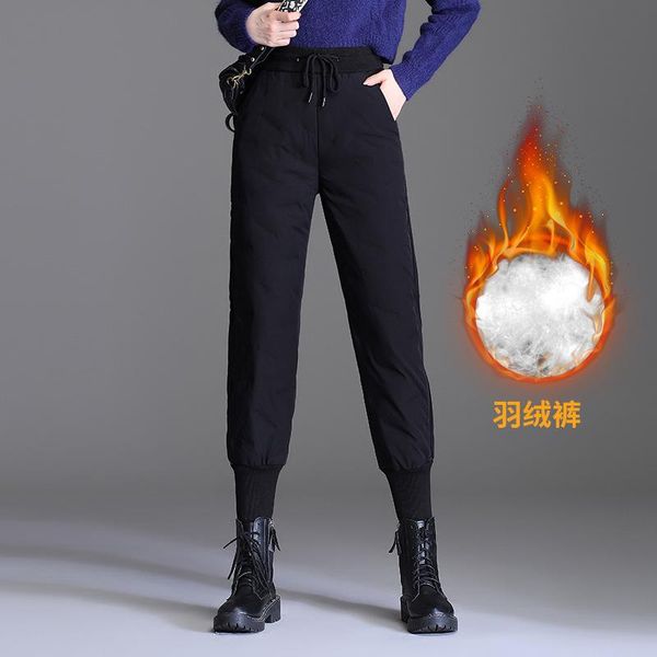 

women's pants & capris white duck down for women winter fashion elastic high waist slim casual elegant warm black harem office lady 859, Black;white