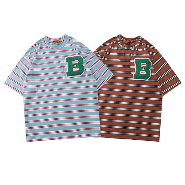 

fashion t shirt impas guochao 2021 american stripe letter towel embroidery short sleeve pure cotton, White;black