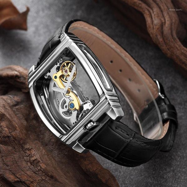 

tourbillon watches men automatic mechanical watch casual leather waterproof chronograph relogio masculino wristwatches, Slivery;brown