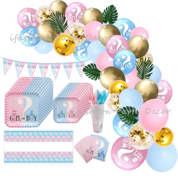 

gender reveal party balloon decorations disposable tableware set plates cups baby shower boy or girl birthday supplies decoration