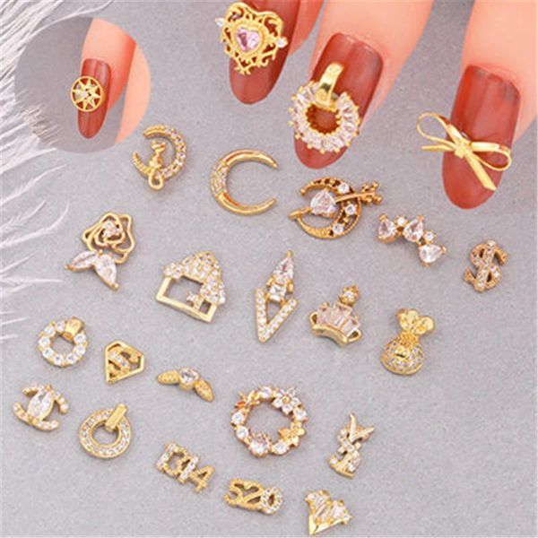 

nail art decorations gislan 1pc pendant chain 3d alloy butterfly zircon pearl metal manicure nails diy accessories decoration 2021, Silver;gold
