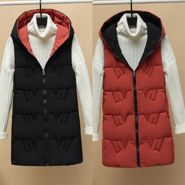 

women's vests 2021autumn winter warm vest women coat thicke two sides wear long waistcoat cotton padded jacket clothing, Black;white