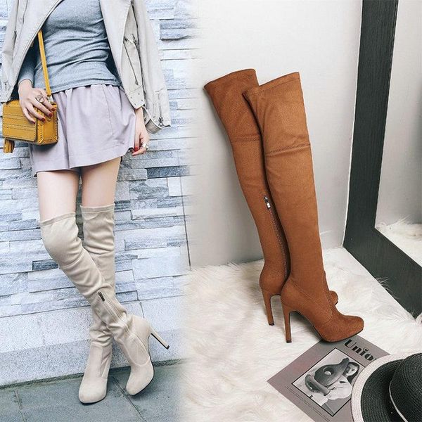

boots zawsthia 2021 winter super thin high heels women overknees modern sock booties beige thigh over the knee stretch, Black