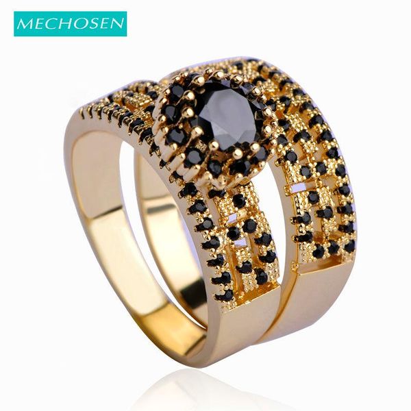 

cluster rings mechosen fashion double for women cz zirconia black crystals anelli donna copper anillos mujer wedding fingers bijouterias, Golden;silver