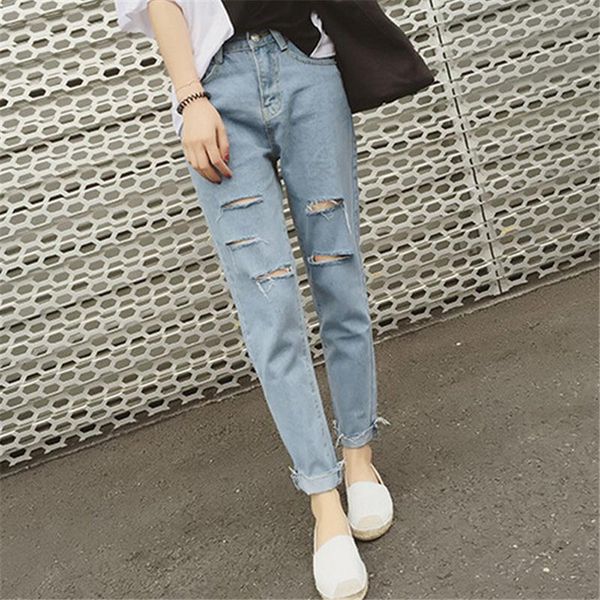 

women hole ripped jeans ladies harem pants loose ankle-length denim boyfriends for woman skinny casual d0155 women's, Blue