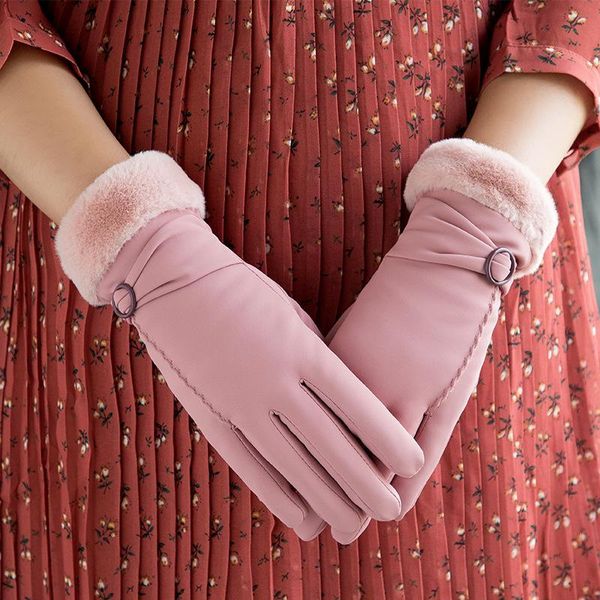 

five fingers gloves women' in autumn and winter are thickened velvet windproof warm, outdoor cycling driving touch screen, Blue;gray