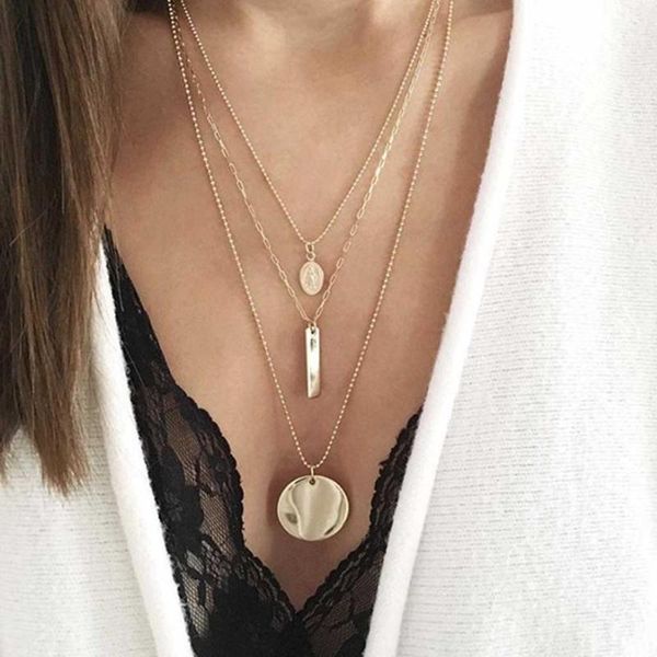 

pendant necklaces fashionable simple alloy long section round disc square multi-layer necklace jewelry women's party costume y30, Silver