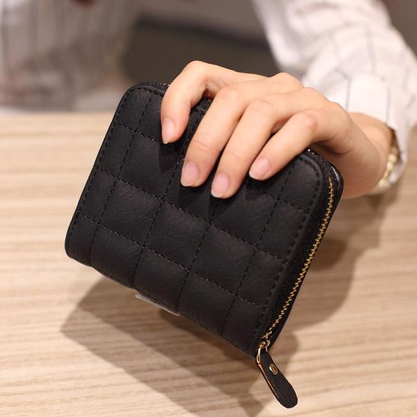 

wallets women short pu leather female plaid purses card holder wallet fashion woman small zipper with coin purse, Red;black