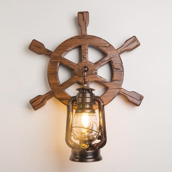 

american retro industrial windmill wood wall lamp e27 glass light rion vintage fixture restaurant bedroom bra