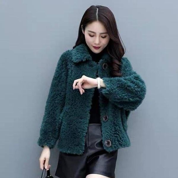 

women's jackets cashmere coat grain short fur one lamb grass off season promotion 2021, Black;brown