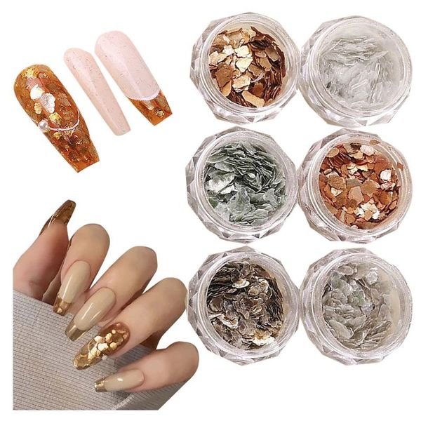 

nail art kits 6pc/set 3d irregular grids abalone shell slice natural sea stone sequins holographic glitter decorations