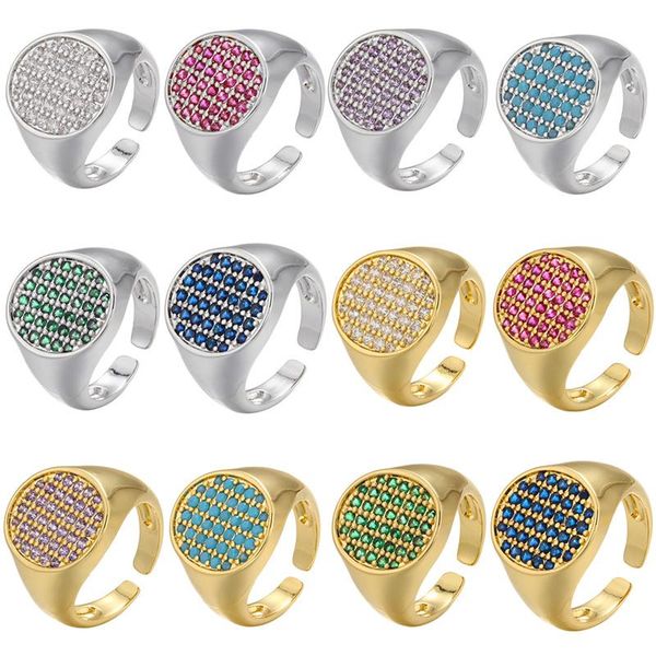 

cluster rings zuhkou gold silver color candy women cz crystal round opening elegant chunky for party jewelry wholesale vj196, Golden;silver