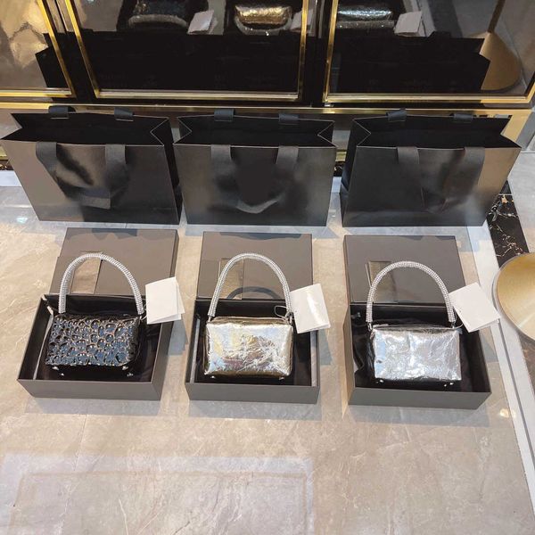 

small square water shoulder inlaid with drill hand chain strap messenger bag