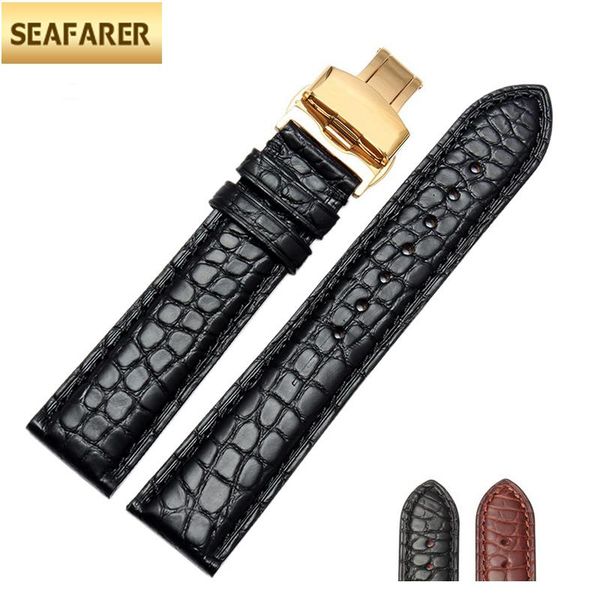 

watch bands crocodile leather watchband male general comfortable soft black 19/20/21/22mm, Black;brown