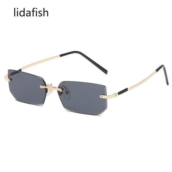 

sunglasses lidafish fashion small square frameless women trend rice nails ocean water colorful lenses unisex, White;black