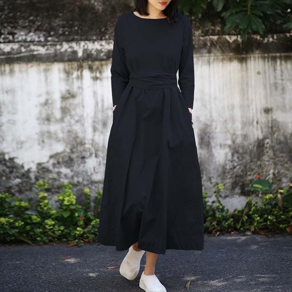 

zanzea elegant long sleeve women dress sundress spring casual solid maxi female party vestidos kaftan robe 7, Black;gray