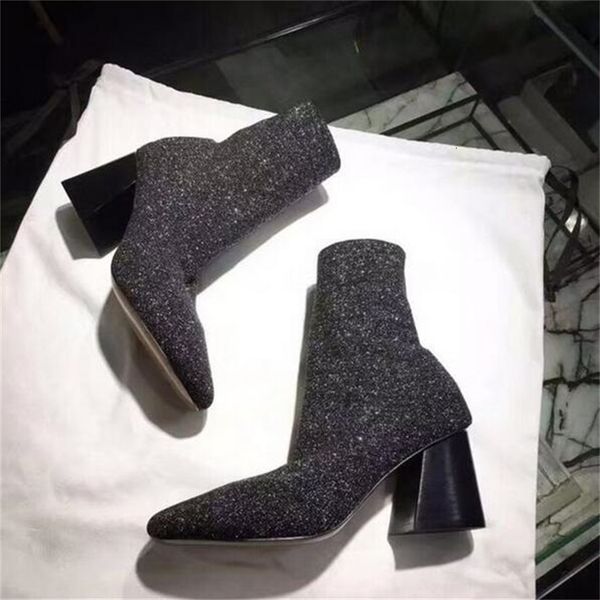 

boot r shinny glitter metallic means spring autumn female short ankle boots, Black