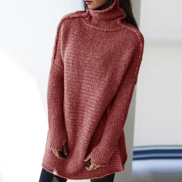 

women's sweaters chic 2021 warm solid autumn winter women long sweater turtleneck knitted jumper loose casual pullovers, White;black