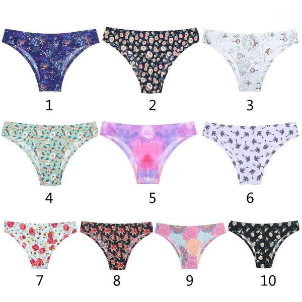

women low rise seamless thongs underwear colorful floral tie-dye digital print nylon no show ladies panties briefs women's, Black;pink