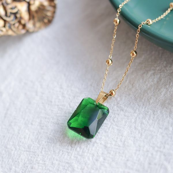 

europe designers green agate necklace women choker pendants plated gold jewelry girls link chain necklaces, Silver