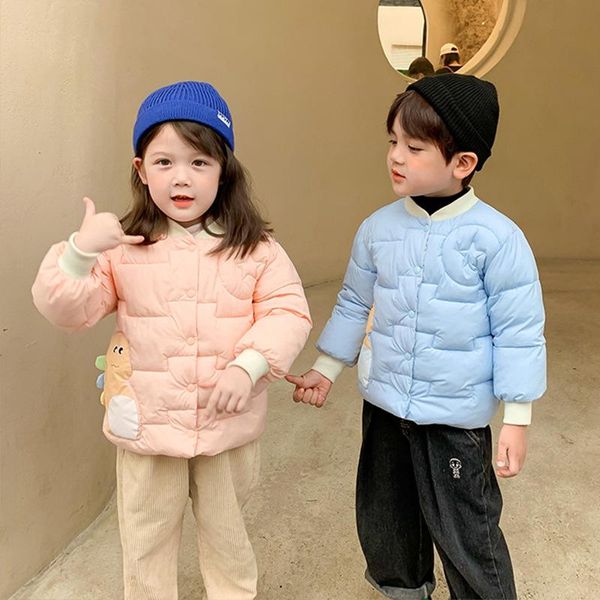 

down coat children's padded jacket baby cotton liner boys girls short with cotton-padded, Blue;gray