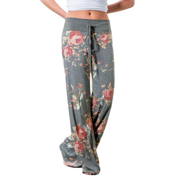 

women's leggings womens pants comfy stretch floral print drawstring palazzo wide leg lounge women athletic trouser, Black